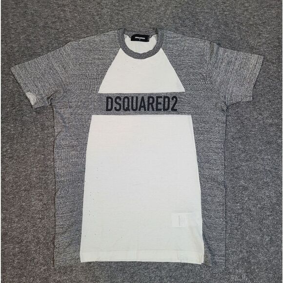 DSQUARED2 Other - Dsquared2 Panel Logo Distressed Mens T-shirt Size S White Gray Short Sleeve